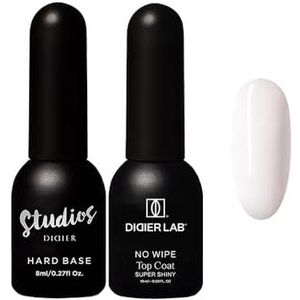 DIDIER LAB Premium Gel Nagellak Set HEMA-vrij - Hard Fiberglass Gel Base 8ml en Top Coat zonder Plaklaag Super Shiny 10ml - Voor Glanzende en Langdurige Gelnagels - LED UV