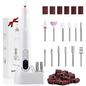 Elektrische nagelvijl, Draadloze nagelboormachine, draadloze elektrische nagelboor, nagelvijl, draagbare frees, manicuresets, gellakverwijderaar voor zowel natuurlijke als kunstnagels (Color : White