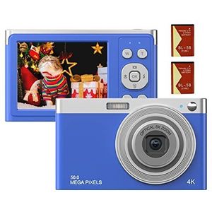 Camnoon 4K digitale camera 2,88 inch 50 MP camcorder autofocus, 16 x zoom (8-voudig optisch en 8-voudig digitaal) anti-shake, gezichtsherkenning ingebouwde flitser en 2 batterijen voor kinderen en jongeren