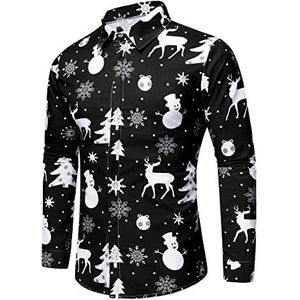 LRWEY Heren Casual Button Down Denim Shirts Lange Mouw Jurk Shirt Kerst Thema Blouse voor Mannen Zwart, Zwart, XXL