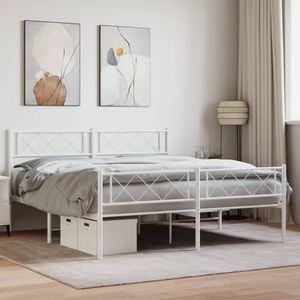 AJJHUUKI Bedden & accessoires Metalen bedframe met hoofdeinde en voetenplank, wit meubels 140x200 cm