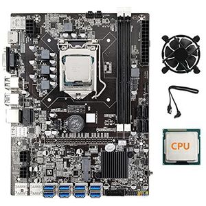 AMIUHOUN B75 8 USB GPU BTC Moederbord+Willekeurige CPU+Koelventilator+-kabel 8XPCIE naar USB3.0 LGA1155 DDR3 Slot MSATA ETH
