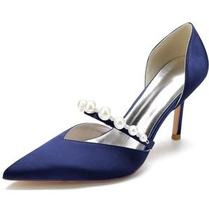 JOEupin Vrouwen gesloten teen hoge hakken bruiloft schoenen voor bruid gesloten teen parel bruids hakken formele avond feest pumps, Donkerblauw, 41 EU