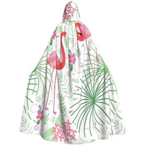 NEZIH Bloemen Flamingo Plantkunde Hooded Mantel Voor Volwassenen, Carnaval Heks Cosplay Gewaad Kostuum, Carnaval Feestbenodigdheden, 185cm