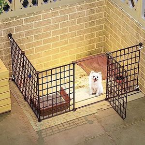 Kleine dierenboxen kattenbox, hondenpen binnen, huisdier box, doe-het-zelf kleine dierenkooi voor binnen buiten gebruik Metalen draad werfhek met deur (maat: 111 x 75 x 47 cm)