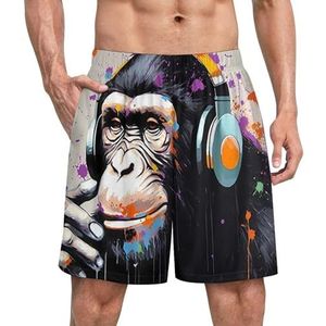 Gorilla Monkey Love Music Grappige pyjama shorts voor mannen pyjamabroek heren nachtkleding met zakken zacht
