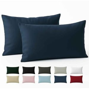 Kussenkussen 30x50 Versterkte katoen (set van 2) - donkerblauw - strak weefsel van 57 draden/cm² - kussenkussen 30 x 50 cm - OUKO Tex