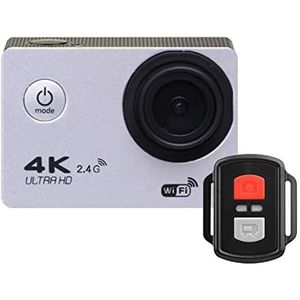 Actiecamera, Action Camera Ultra HD 4K WiFi Afstandsbediening Sport Camera30M Waterdicht Pro Sports DV Helm video-opnamecamera(H9R Silver)