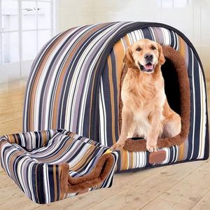 Groot hondenhuis kennel luxe warm hondenkussen bed, XL, XXL indoor hondenkennelhuis groot hondenbed kattengrot iglo binnen of buiten wasbaar (L 60 x 48 x 43 cm, J)