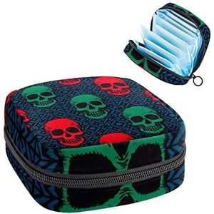 Periode Pouch Draagbare Tampon Opbergtas,Tampon Houder voor Portemonnee Vrouwelijke Product Organizer,Hand Getrokken Schedels, Meerkleurig, 4.7x6.6x6.6 in/12x17x17 cm