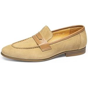 Loafers for heren Nubuck lederen penny-loafers met ronde neus Flexibele comfortabele lichtgewicht mode-bruiloftslip-ons (Color : Khaki, Size : 42 EU)