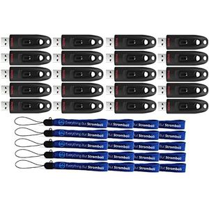 SanDisk Ultra 3.0 Flash Drives 16 GB (20 stuks) Bulk Pack USB-drives voor kantoren, scholen, computers, laptops - SDCZ48-016G-U46 bundel met (20) Everything But Stromboli Lanyards