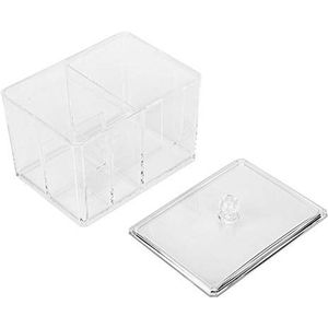 Dubbele Raster Transparante Opbergdoos Organizer voor Wattenstaafjes en Wattenschijfje, Duurzaam PS-kunststof, Stofdichte Hoes, Veilig en Mooi, Geschikt voor Kast, Auto,