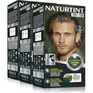 Naturtint Men Permanente haarverf zonder ammoniak, speciaal voor mannen, 100% grijsdekking, haar en baard, natuurlijke en langdurige kleur, natuurlijke ingrediënten, 7N hazelnootblond, verpakking