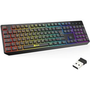 KLIM Chroma Italiaans draadloos toetsenbord, dun, duurzaam, ergonomisch + gaming-toetsenbord met achtergrondverlichting, stil en waterdicht, PC Mac PS4 PS5, nieuwe versie, zwart
