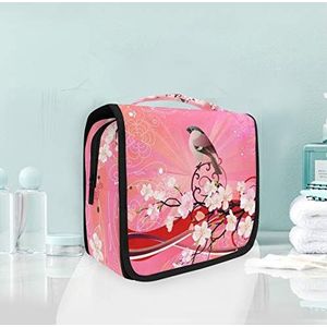 Hangende opvouwbare toilettas roze bloem vogel make-up reizen organizer tassen tas voor vrouwen meisjes badkamer