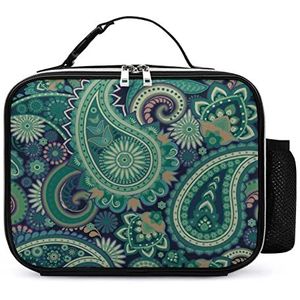 Groene Paisley Patroon Lunch Tas Geïsoleerde Lunch Box Lunch Tote Tas Handtas Voor Mannen Vrouwen Kantoor Werk