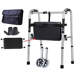 2 wielen Walker opvouwbaar - in hoogte verstelbare douchestoel met omkeerbaar lederen kussen, transportwagen met draagtas en skimat, mobiliteitshulpmiddel voor ouderenhandicap Decoration
