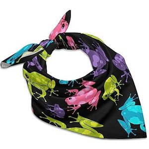 Gekleurde kikkers vierkante bandana mode satijn wrap nek sjaals comfortabele hoofddoek voor vrouwen haar 63,5 cm x 63,5 cm