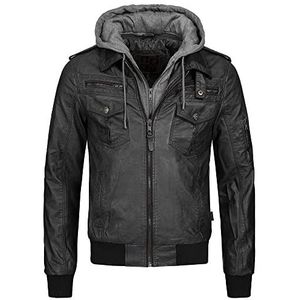 Indicode Heren Aaron Jacket | Leren jack met afneembare capuchon Black XXL