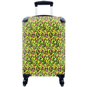 MuchoWow® Koffer - Panterprint - Neon - Geel - Roze - Past binnen 55x40x20 cm en 55x35x25 cm - Handbagage - Trolley - Fotokoffer - Cabin Size - Print