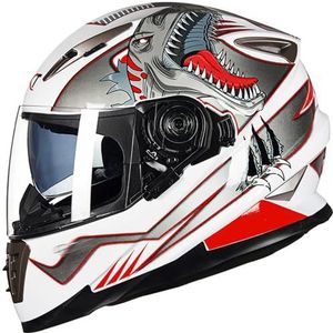 RYDZCLH Unisex Full Face Motorhelm voor Heren Dames Mode Motocross Racing Helm ECE/DOT Goedgekeurde Vier Seizoenen Helmen met Dubbele Vizieren,C,XL