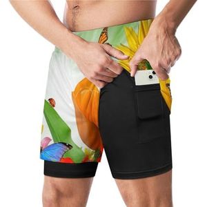 Bloemen Achtergrond met Vlinder Grappige Zwembroek met Compressie Liner & Pocket Voor Mannen Board Zwemmen Sport Shorts