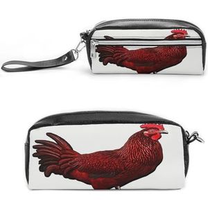MNVTSKOP Rode Kip Make-uptas Kleine Cosmetische Reistas Draagbare Briefpapier Organizer voor Vrouwen Leraar