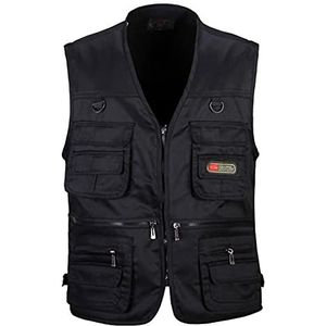 Hwalleum Heren Outdoor Multi Pocket Gilet, Mens Zomer Lichtgewicht Ademend Casual Vest Outdoor Multifunctionele Vissen Fotografie Mouwloos Vest Multi-Pocket Werk Reizen Gilets Top Sneldrogend, Zwart,