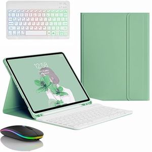 Toetsenbordhoes voor Samsung Galaxy Tab S10 Ultra 14.6'' 2024 (SM-X920), Magnetisch Afneembaar Draadloos Achtergrondverlichting Toetsenbord met Bluetooth Muis,Groen