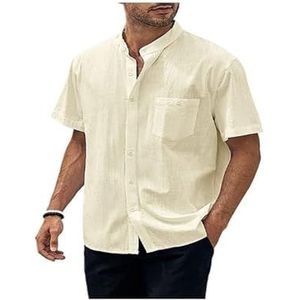 Katoenen Linnen Herenoverhemden Met Korte Mouwen, Zomerstrand, Casual Hawaiiaans Overhemd Met Knoopsluiting heren t-shirt(Apricot,XXXL)