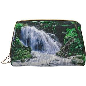 Sates of Water Gedrukt Make-up Tas Reizen Make-up Organizer Cosmetische Borstel Zakken Case Lederen Make-up Case Rits Pouch Toilettas voor Vrouwen, Wit, Eén maat