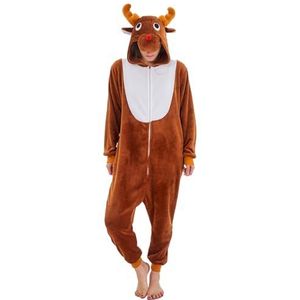 NEWCOSPLAY Unisex Volwassen Onesie Pyjama Dier Een Stuk Kostuum Cosplay Nachtkleding, Koffie Rendier, XXL