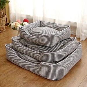 Hongtai Katten Honden Lounger Banken Gestreepte Pet Couch verwijderbare Matras Rugs antivochtigheid Washable Pet Products For All Seasons (Color : Classic grey, Size : L)
