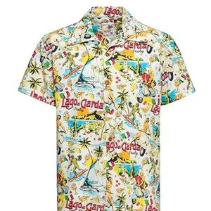 King Kerosin Hawaïaans overhemd voor heren, Aloha shirt, Lago Di Garda, Gardameer, Benaco, Lake Garda, vintage, retro, 50S, rockabilly, Italië Lago Di Garda, gebroken wit, 5XL