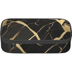 sttung Zwarte Marmeren Textuur Gouden Druk Wenkbrauw Potlood Kosmetische Opbergtas met Meerdere Compartimenten voor
