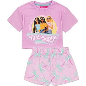 Barbie Girls Korte Pyjama | Kids Rise And Shine Fashion Doll Pink Crop T-Shirt Elastische Shorts | Barbie Kleding Nachtkleding Merchandise