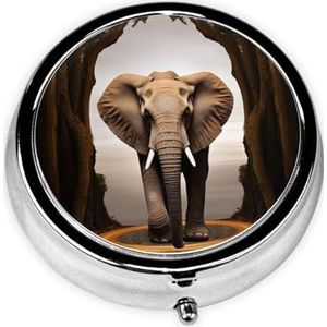 Schattige sculptuur olifant draagbare pillendoos - ronde pillenorganisator, doseerkoffer, 3 compartimenten medicijnpillendoosje voor reizen, kleine pillendoos voor portemonnee en zak
