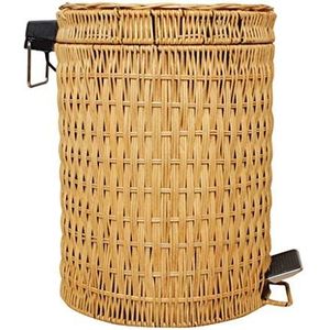 Vuilnisbakken voor binnen Fashion Creative Trash Can Waste Paper Basket Home Storage Bucket Voetbediende Rattan Weaving Vuilnisbak voor binnen(Yellow,5L)