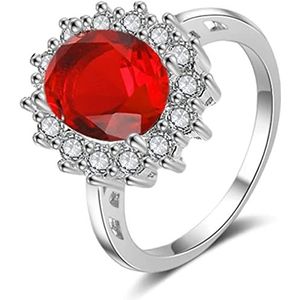 Verlovingsringen, verstelbare ringen for vrouwen, prinses Diana William Kate Sapphire Emerald Ruby Gemstone Rings for Women Wedding Engagement Jewelry Gift (Kleur: Rood) (Color : Red)