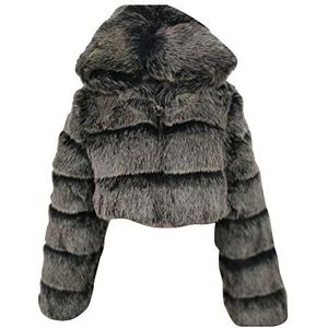 Elegante winterjas voor dames, korte faux fox, bontjas, lange mouwen, parka, cardigan, jas, kunstbont, jas met capuchon, Silver Fox, XXL