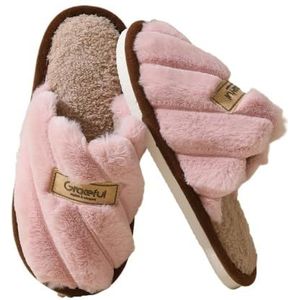 fengqingyunyan0304 Slides, winterpantoffels voor dames - warme katoenen binnenhuisschoenen met dikke zolen, voor dames en heren, roze, 39 EU