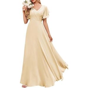 Chiffon bruidsmeisjesjurken voor dames, met split, baljurken, cocktailjurken, grote maten, Champagne, 32