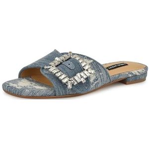 Nine West Laniey platte sandalen voor dames, Light Blue Denim 450, 35 EU