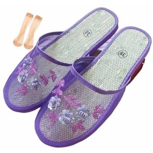 Chinese Mesh Slippers Voor Vrouwen, Vrouwen Bloemen Kralen Ademende Mesh Chinese Slippers Voor Vrouwen (Color : Purple, Size : 38 EU)