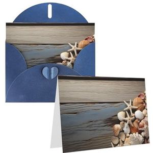 Bedankkaarten, set van 1 met enveloppen, zeeschelpen op houten bord 10 x 15 cm wenskaarten, elegante blanco kaart voor gepersonaliseerde notities, formele kaart voor alle gelegenheden, geschikt voor