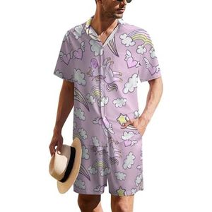 Roze Eenhoorns Donut Regenboog Heren Hawaiiaanse Pak Set 2-delige Beach Outfit Korte Mouw Shirt En Shorts Bijpassende Set
