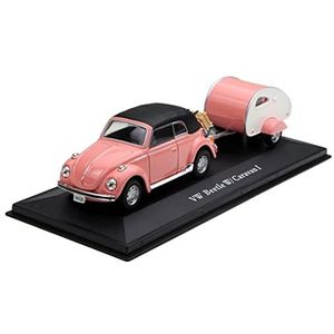 Miniatuur auto 1:43 Volkswagen Beetle Trailer Roze Zinklegering Gesimuleerd Gieten Terugtrekauto