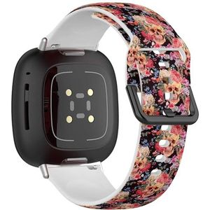 Zachte sportband compatibel met Fitbit Sense/Sense 2 / Versa 4 / Versa 3 (aquarel schedel roze) siliconen armband accessoire