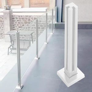 Trapleuningen, balusters, leuning, 10 mm, wit, veiligheidsglas, balustradesysteem, vierkante leuningpalen met bevestigingen voor dek en trappen voor binnen en buiten (hoekpaal, hoogte 130 cm)